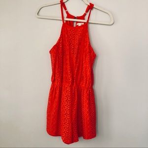 Francesca's Romper red coral crochet